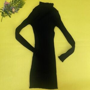 Seek black ribbed mock turtleneck dress